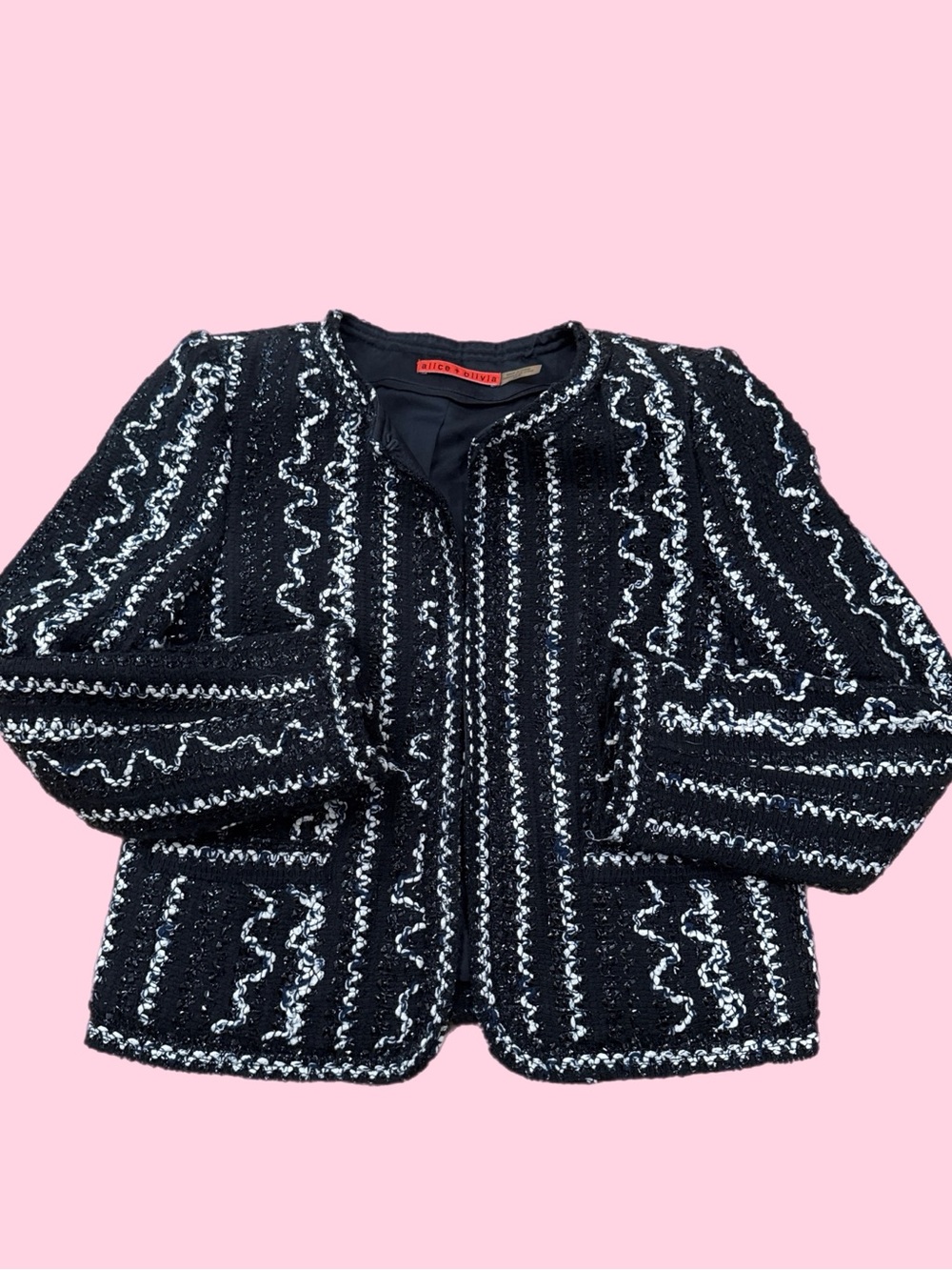 Alice + Olivia Black Navy White Sparkle Blazer